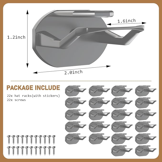 22 Pack Adhesive Hat Hooks for Wall, Super Strong Hat Rack for Baseball Caps - Image 4
