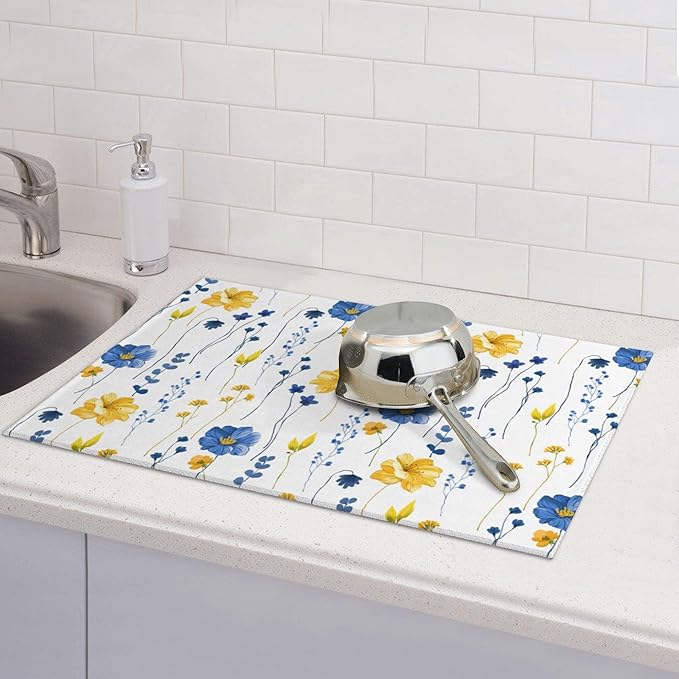 Watercolor Floral Decorative Microfiber Dish Drying Mat - Image 2