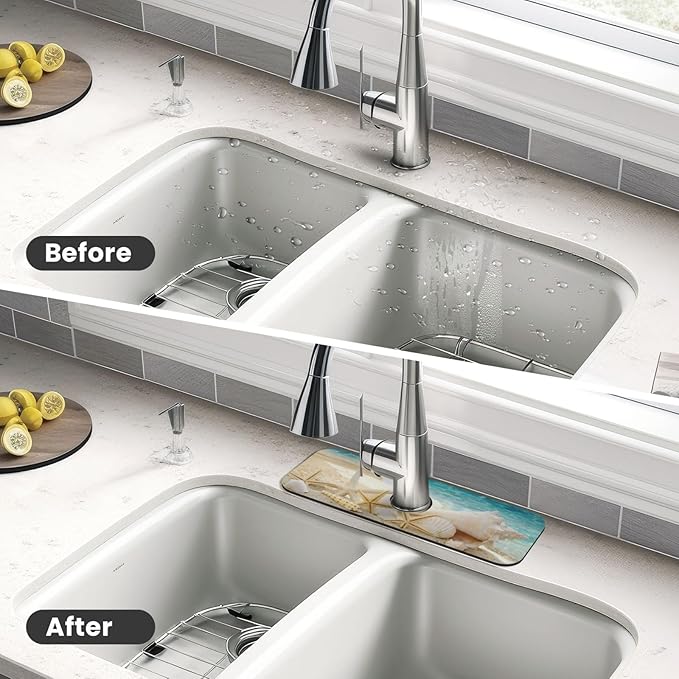 Summer Beach Starfish Sea Shell Blue Sky Sun Kitchen Sink Splash Guard Faucet - Image 4