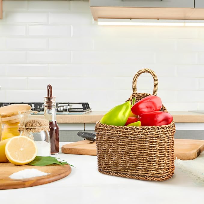 Woven Hanging Storage Basket for Kitchen 9.64X7.48X3.93In Rattan Wall Basket - Image 6