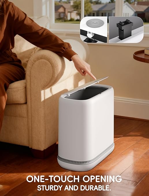 Bathroom Trash Can with Lid, Slim 3.3 Gallon Vacuum adsorption Garbage Bin - Image 5