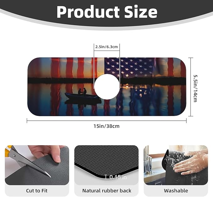 Fishing Red USA Flag Kitchen sink faucet pad, strong water absorption, anti slip - Image 2