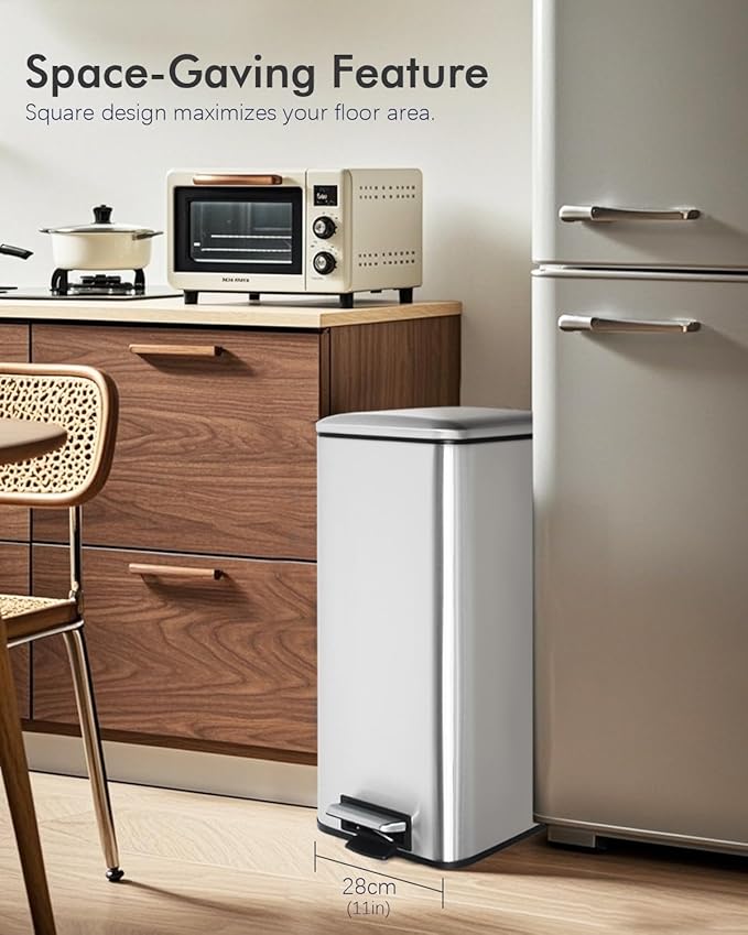 8 Gallon SquareTrash Can with Soft Close Lid, Stainless Steel Trash Can with - Image 5