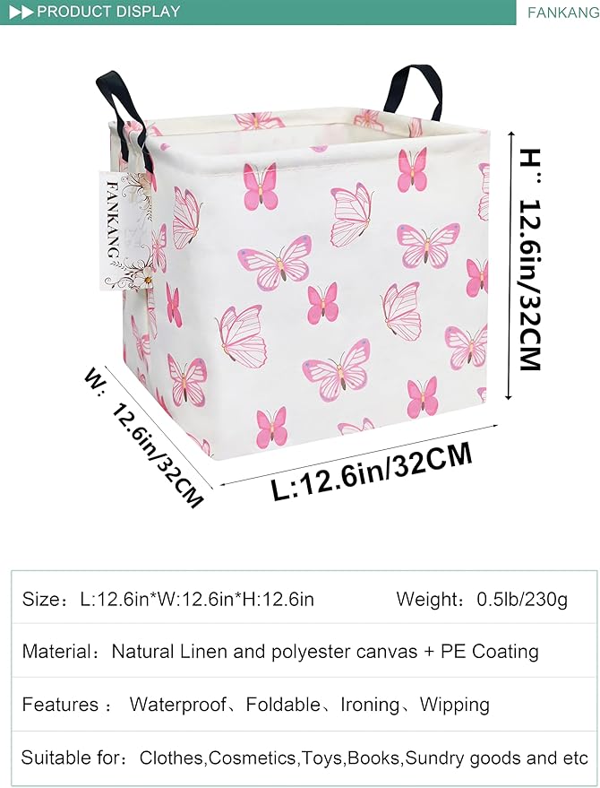 FANKANG Square Nursery Hamper Storage Bins Canvas Laundry Basket Foldable - Image 2