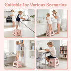 ACSTEP Folding Step Stool 11 Inch, Sturdy Plastic Foldable Step Stool for Kids & Adults, Non Slip Lightweight Collapsible Foot Stools Holds 300 lbs, Ideal for Kitchen, Bathroom, Bedroom, Light Pink - Image 2