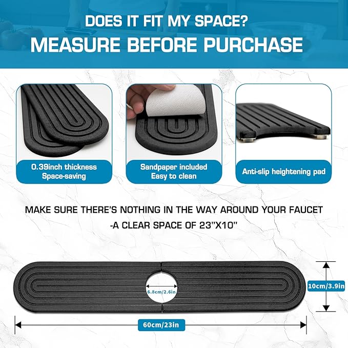 Dark Gray-Oval 23.6" Diatomite Kitchen Faucet Mat & Stone Sink Tray – Quick - Image 2