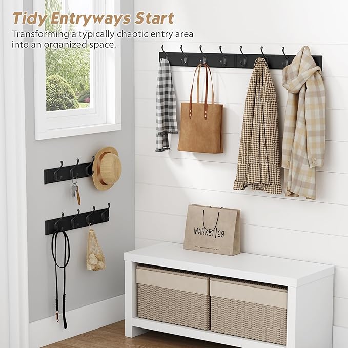Forbena Black Coat Rack Wall Mount, Coat Hooks Wall Mounted - Image 3