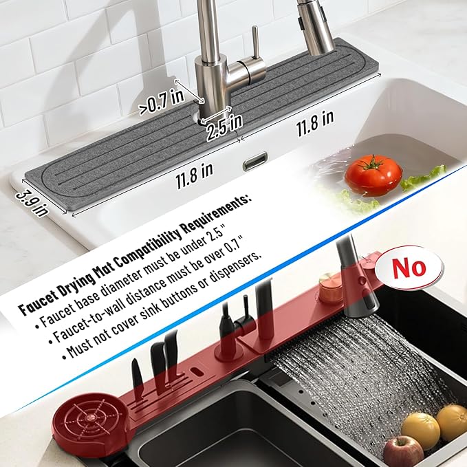 Faucet Mat for Kitchen Sink, Diatomite Stone Drying Mat & Sink Protector - Image 2