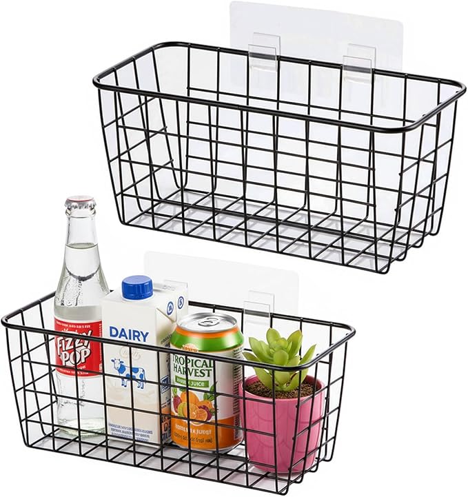 Black Hanging Wall Baskets, inside cabinet door organizer, Adhesive Wire Wall by HDYOUDO