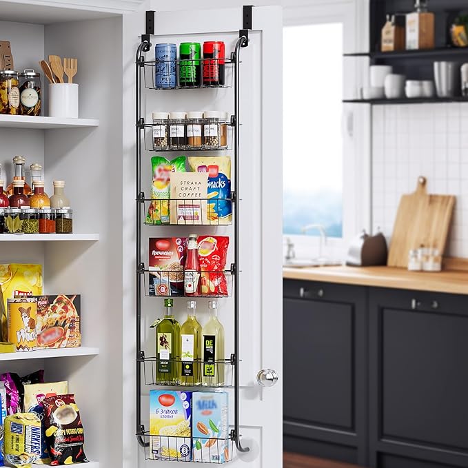 Delamu Narrow Over the Door Pantry Organizer, 6-Tier Metal Pantry Door by DELAMU
