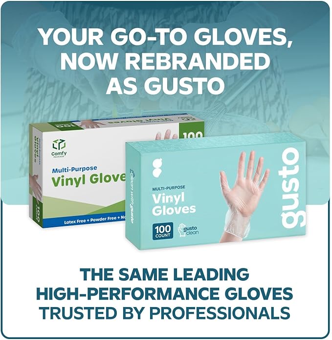GUSTO Disposable Vinyl Gloves – Clear, Latex-Free, Powder-Free, BPA-Free – Safe - Image 2