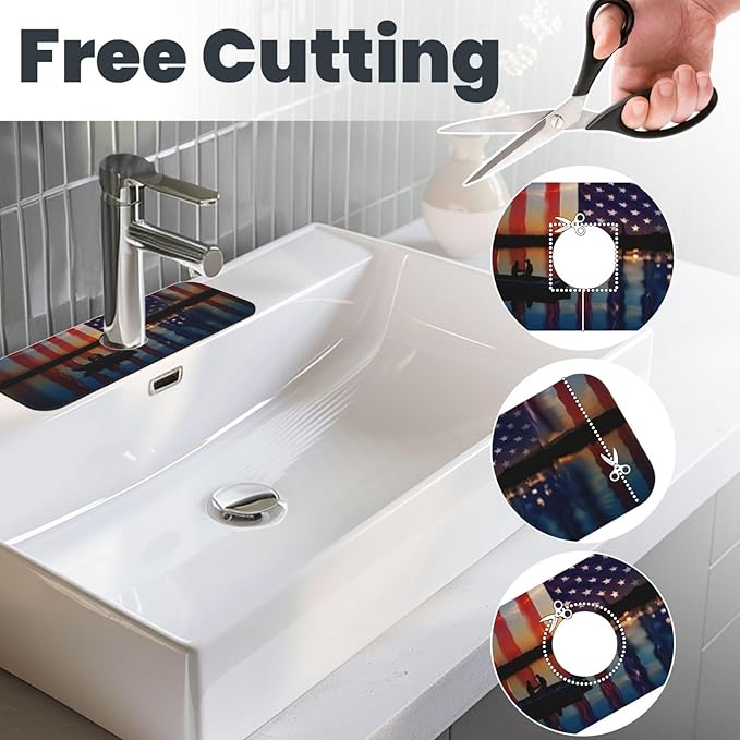 Fishing Red USA Flag Kitchen sink faucet pad, strong water absorption, anti slip - Image 3