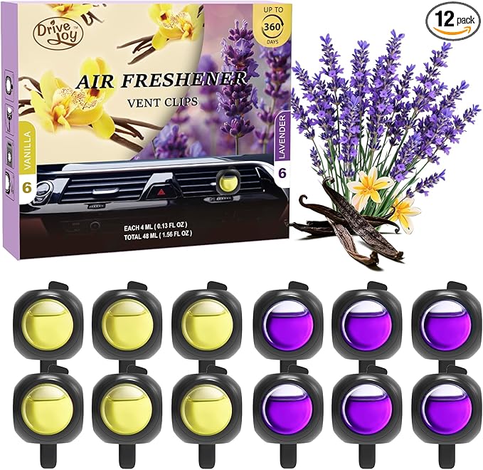 Car Air Freshener Vent Clips, 12 Pack, 6 Vanilla, 6 Lavender, Provides by DRIVEJOY