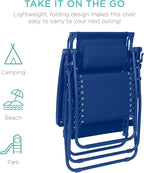 Best Choice Products Folding Zero Gravity Outdoor Recliner Patio Lounge Chair w/Adjustable Canopy Shade, Headrest, Side Accessory Tray, Textilene Mesh - Marine - Image 7