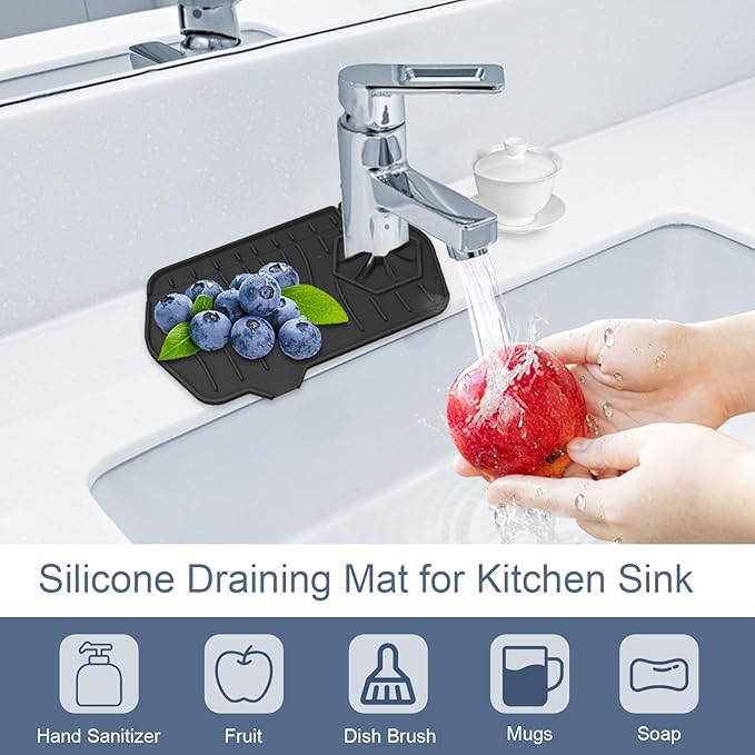 Sink Drain Mat Behind Faucet, Unilateral Faucet Guard Draining Mat, 90° - Image 2