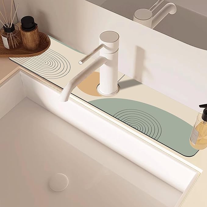 Abstract Minimalistic Geometric Kitchen Sink Splash Guard Mat Absorbent Fast - Image 2