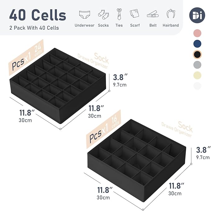 Joyoldelf Sock Drawer Organizer Divider 4 Packs Underwear Organizer, 2 x 24 - Image 2