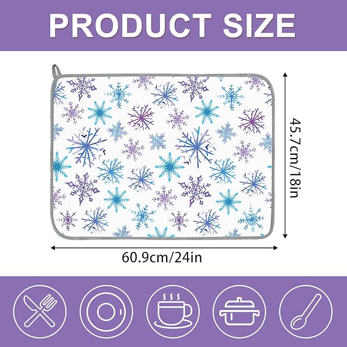 Whaline Winter Snowflake Dish Drying Mat 18 x 24 Inch Extra Large Christmas - Image 2