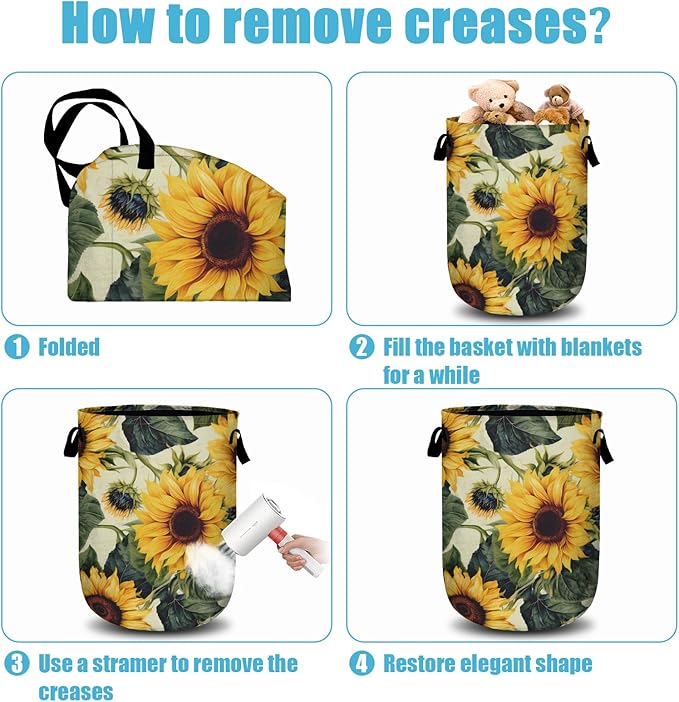 Retro Sunflower Laundry Basket, Floral Laundry Hamper Collapsible Oxford Cloth - Image 5