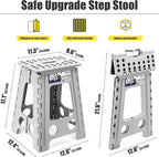 Delxo Folding Step Stool 17.5 Inch,Heavy Duty Step Stools for Adults,Non Slip Folding Stool with Handle,Premium Portable Foldable Step Stool for Kitchen Bathroom Bedroom Up to 400LBS,(Grey,1PC) - Image 6