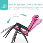 Best Choice Products Folding Zero Gravity Outdoor Recliner Patio Lounge Chair w/Adjustable Canopy Shade, Headrest, Side Accessory Tray, Textilene Mesh - Hot Pink/Black - Image 3
