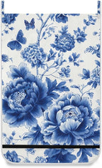 Blue and White Peony Flowers Butterfly Hanging Laundry Hamper Door Hampers Bag - Image 2