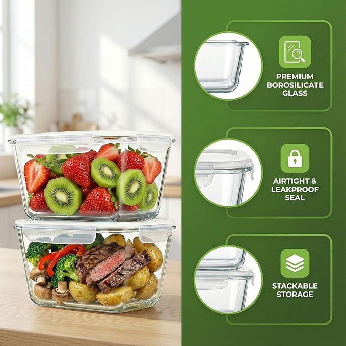 2 Pack Large Glass Food Storage Containers - Image 5