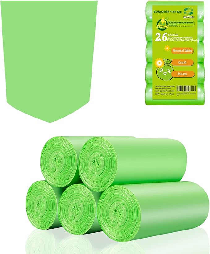 2-2.6 Gallon Trash Bags, Inwaysin Bathroom Garbage Bags, Biodegradable Small by Inwaysin