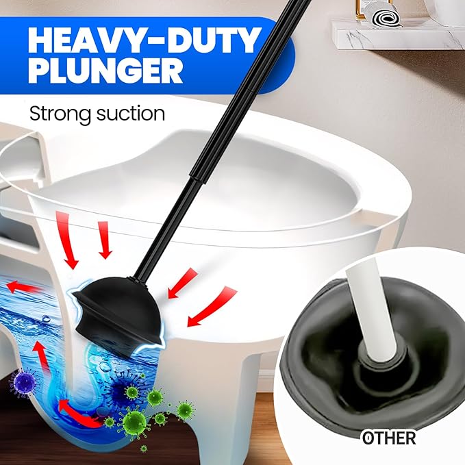 4-Piece Toilet Brush and Plunger Set, Extended Handle Plunger, Toilet Bowl - Image 3