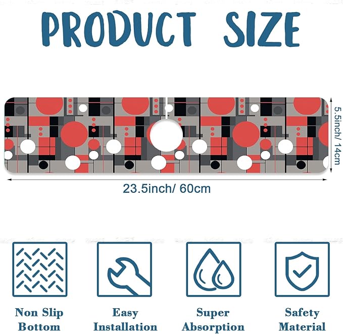 Abstract Geometric Sink Splash Guard Faucet Mat Vintage Tile Super Absorbent - Image 2