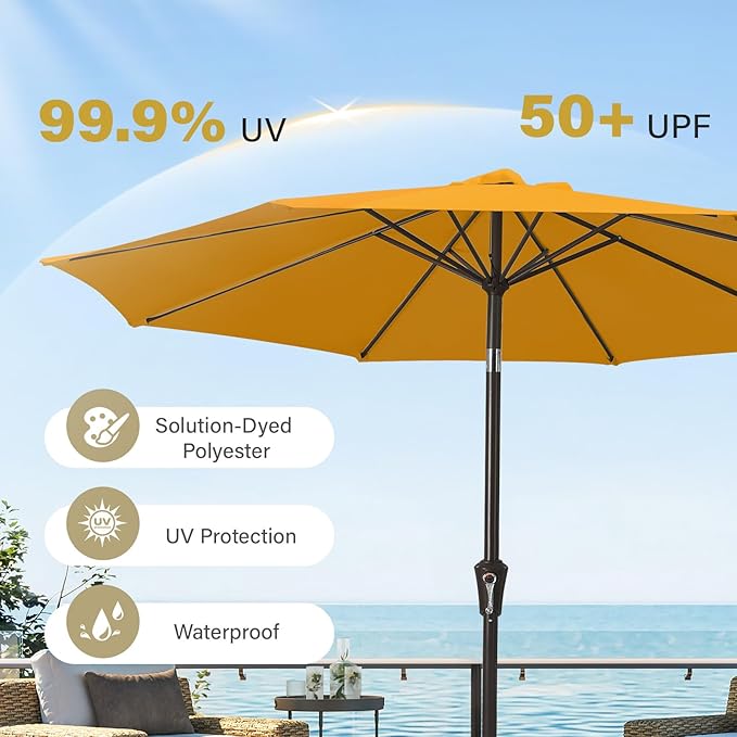 MEWAY 9ft Patio Umbrella Outdoor Table Umbrellas with Push Button Tilt and Crank, Market Umbrella 8 Sturdy Ribs for Deck, Garden, Pool and Backyard, Sun Orange - Image 5