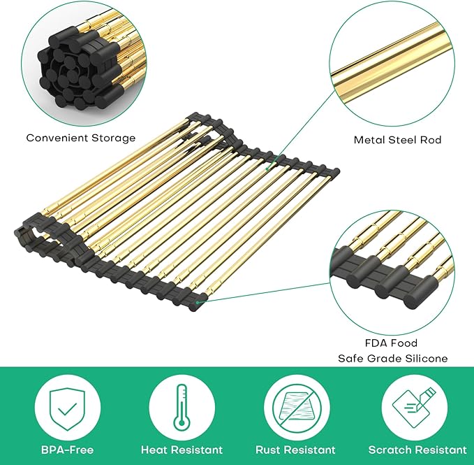 Large Telescopic Draining Rack, Non-Slip Silicone Rolling Dish Drainer Roll - Image 3