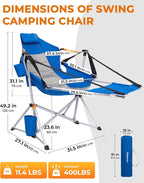 KingCamp Hammock Chair with Footrest – Heavy Duty Swinging Rocking Camping Chairs for Adults up to 400lbs, Folding Portable Oversized Rocker with Cup Holder & Pillow for Outdoor Beach Lawn RV Sports - Image 2