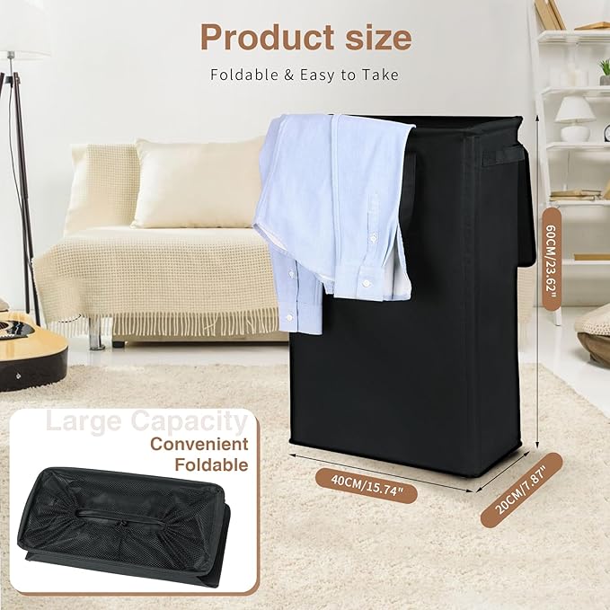 Slim Laundry Basket with Lid and Handles, Foldable Laundry Basket - Image 6