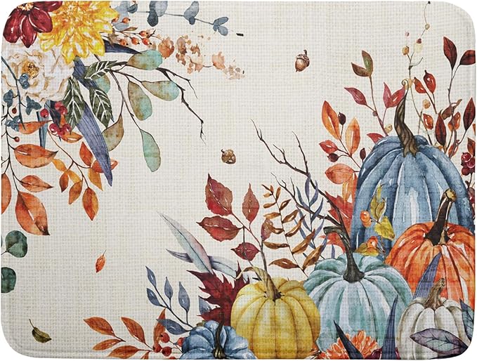 Giwawa Fall Dish Drying Mat for Kitchen Countertop, Watercolor Autumn Teal Blue by Giwawa