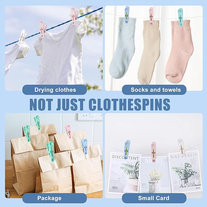 32Pcs Colored Clothes Pins Plastic Clothes Pins Laundry Clips, Package Clips - Image 6