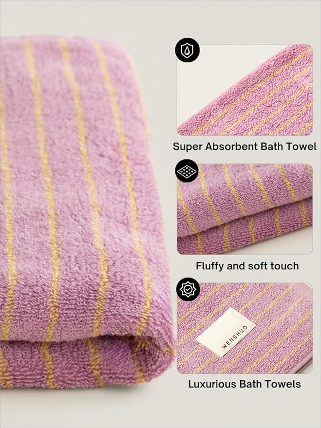 WENSHUO Bubble Purple Tulips-Striped Pure Cotton Bath Towel, 100% Combed Cotton - Image 3
