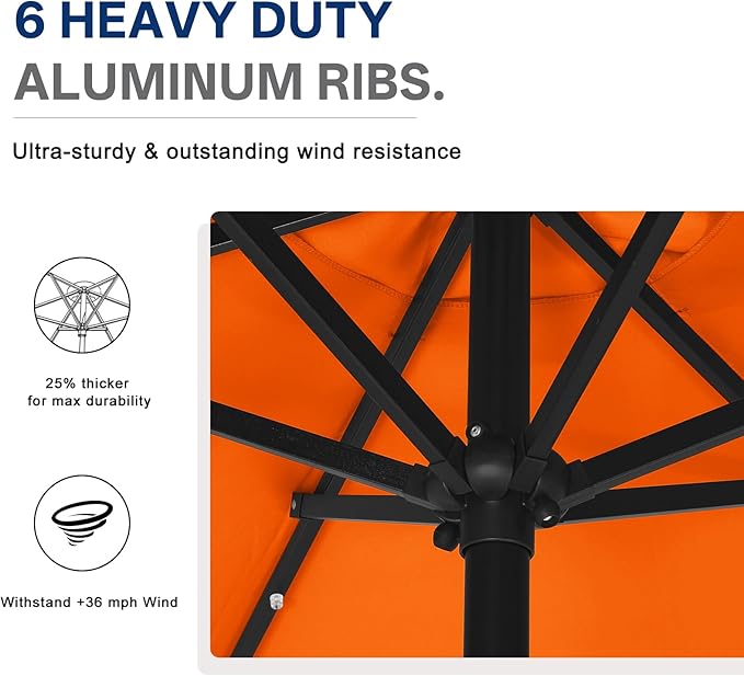 ABCCANOPY Durable Solar Led Patio Umbrellas with 32LED Lights 7.5FT (Orange) - Image 6