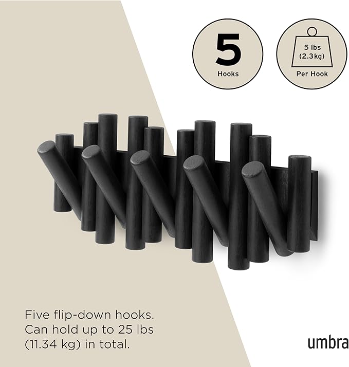 Umbra Picket Wall-Mounted Coat Rack Rail Hook - Image 5