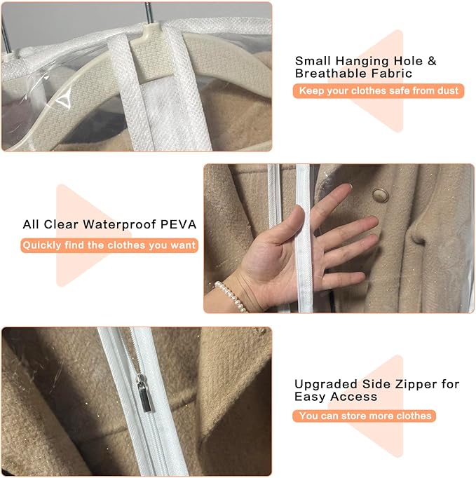 Clear Garment Bags for Hanging Clothes Travel Clothes Storage Bags Closet Cover - Image 3