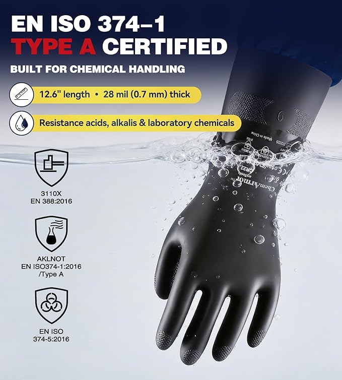 Heavy Duty Rubber Safety Work Gloves, Chemical Resistant Latex Gloves - Image 2
