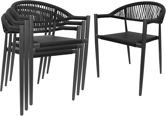 TWT Patio Dining Chairs Outdoor Stackable Dining Chairs for All Weather, Breathable Textilene Garden Outdoor Furniture for Backyard Deck (Black, Set of 4) by TWT