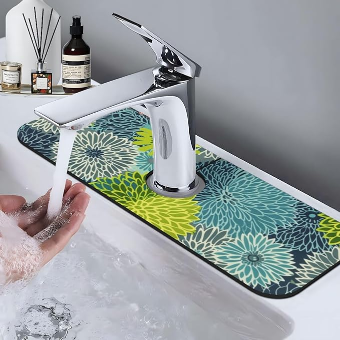 Kitchen Faucet Mat 15 x 5.5 Inch Abstract retro flower Faucet Draining Mat - Image 8