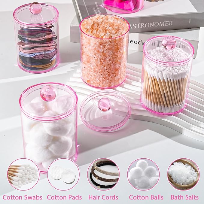 4 Pack Qtip Holder, Canister Apothecary Jar Set, Bathroom Jars - Image 4