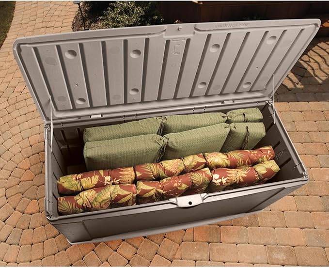Rubbermaid Extra Large Resin Outdoor Storage Deck Box with Seat (120 Gal), Weather Resistant, Brown, Deck Organization for Home/Backyard/Pool Chemicals/Toys/Garden Tools/Porch/Patio Cushions - Image 4