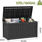 Outdoor Storage Box, Resin Deck Boxes Indoor and outdoor, Waterproof Storage Box Lockable Lid (Black, 160 Gallon) - Image 2