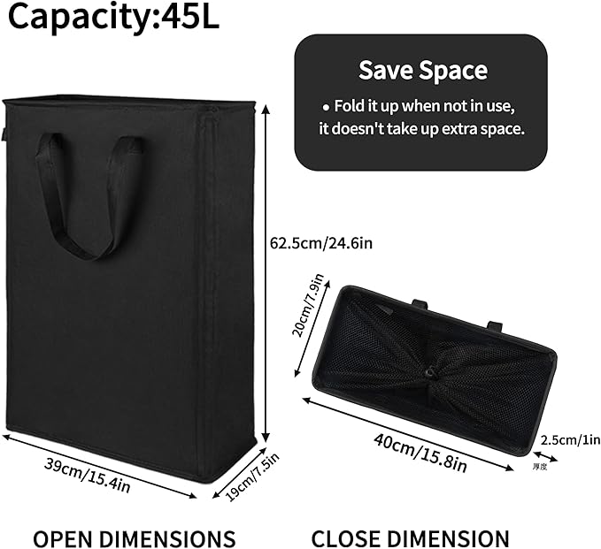 Odonata Slim Laundry Hamper Handles Collapsible Laundry Basket Thin Dirty - Image 2