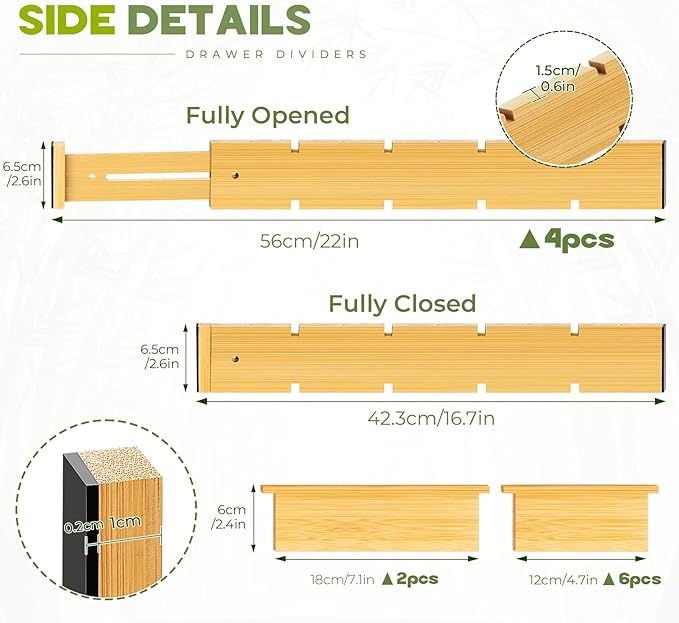 Bamboo Drawer Dividers 4PCS - Image 2