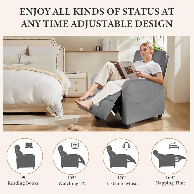 Sweetcrispy Massage Recliner Chair for Adults, Adjustable Home Theater Seating with Lumbar Support for Living Room, Modern Fabric Reclining, Cool Gray - Image 6