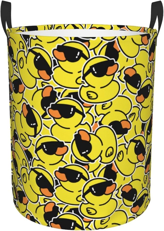 Cute Rubber Ducks With Funny Sunglasses Laundry Hamper Bag With Waterproof Liner - Image 9